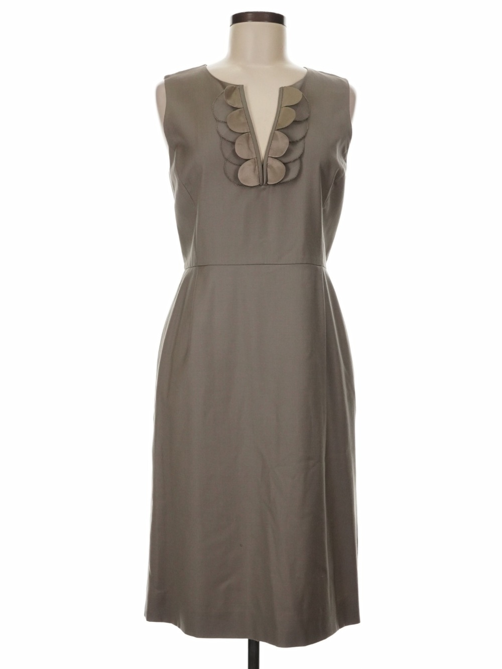 JCREW Sleeveless Taupe Scallop-Trim Wool Dress